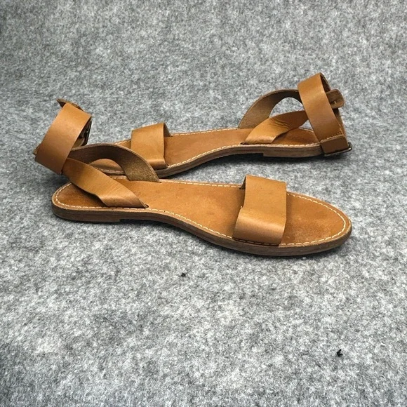 Madewell Boardwalk Sandals Women's 8 Brown Tan Leather Ankle Strap Strappy Cross - Picture 4 of 13